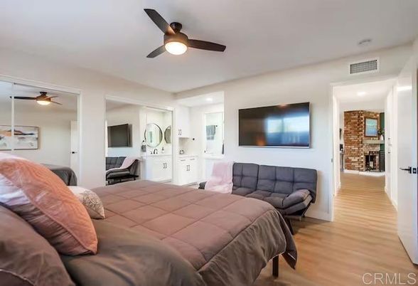 Bedroom, Interior, Recessed Lighting, Stone Walls, Wood Texture Flooring