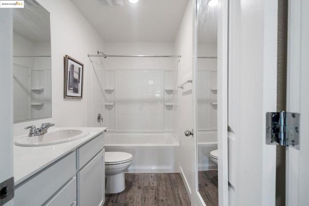 Bathroom, Glass Shower, Interior, Recessed Lighting, Wood Texture Flooring