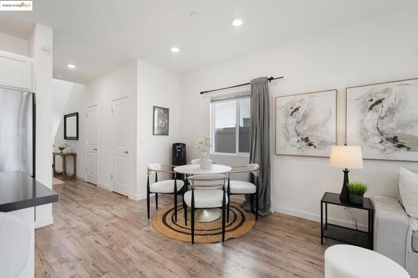 Dining room, Interior, Recessed Lighting, Wood Texture Flooring