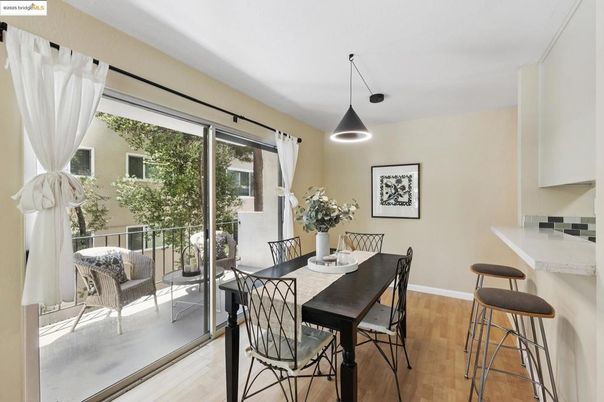 Dining room, Interior, Pendant Lights, Wood Texture Flooring