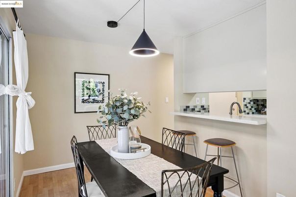 Dining room, Interior, Pendant Lights, Wood Texture Flooring