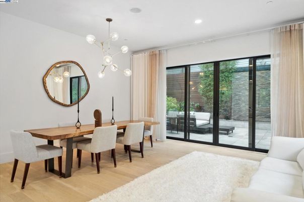 Dining room, Interior, Pendant Lights, Recessed Lighting, Wood Texture Flooring