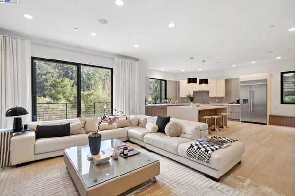 Interior, Kitchen, Living room, Pendant Lights, Recessed Lighting, Stainless Steel Appliances, Wood Texture Flooring
