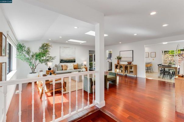 Dining room, Interior, Living room, Recessed Lighting, Wood Texture Flooring