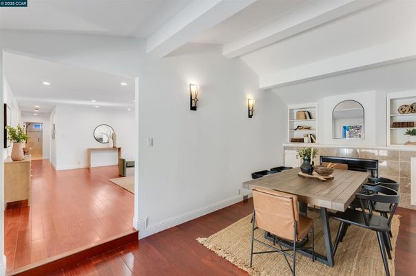 Dining room, Interior, Recessed Lighting, Wood Texture Flooring