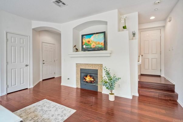 Fireplace, Interior, Recessed Lighting, Wood Texture Flooring