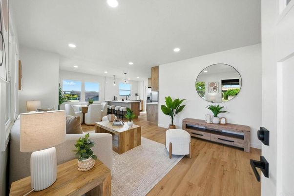 Dining room, Interior, Kitchen, Living room, Pendant Lights, Recessed Lighting, Wood Texture Flooring
