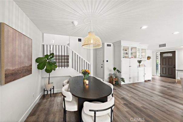 Dining room, Interior, Recessed Lighting, Wood Texture Flooring