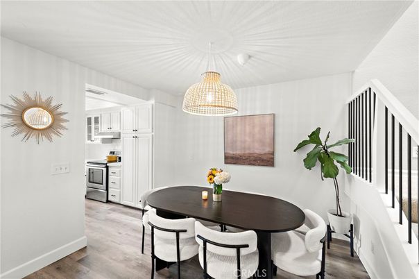 Dining room, Interior, Kitchen, Stainless Steel Appliances, Wood Texture Flooring