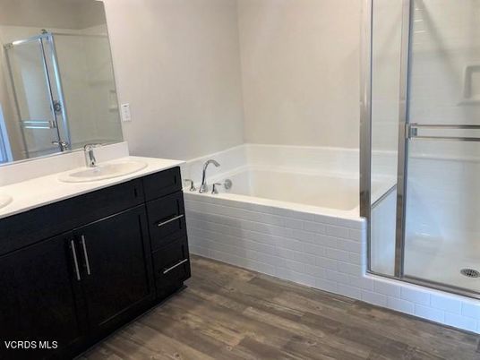 Bathroom, Glass Shower, Interior, Wood Texture Flooring