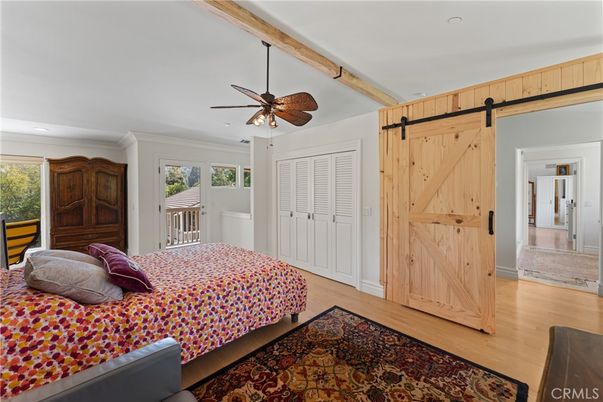 Bedroom, Interior, Recessed Lighting, Wooden Beams, Wood Texture Flooring