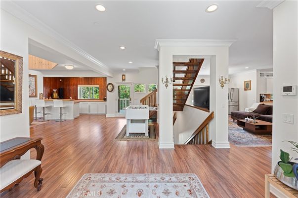Dining room, Interior, Kitchen, Living room, Recessed Lighting, Wood Texture Flooring