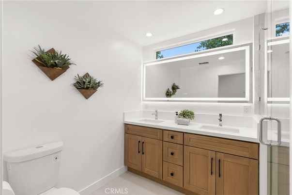 Bathroom, Dual Sink Vanities, Glass Shower, Interior, Recessed Lighting