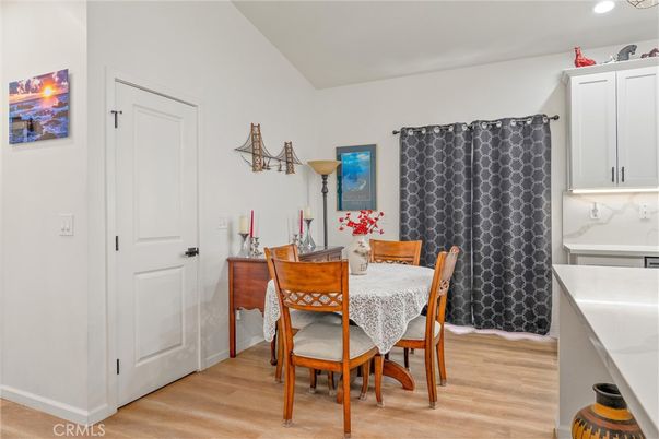 Dining room, Interior, Recessed Lighting, Wood Texture Flooring