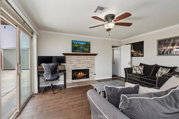 Fireplace, Home Office, Interior, Living room, Wood Texture Flooring