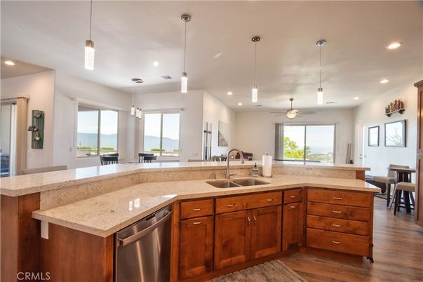 Interior, Kitchen, Pendant Lights, Recessed Lighting, Water, Wood Texture Flooring