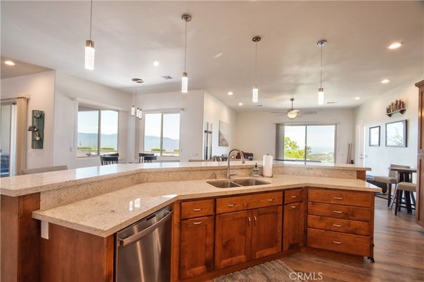 Interior, Kitchen, Pendant Lights, Recessed Lighting, Water, Wood Texture Flooring