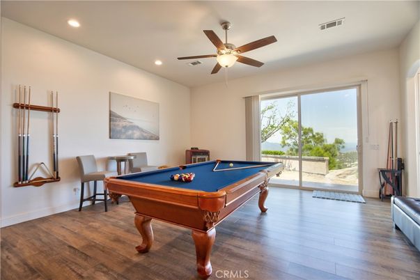 Billiard Table, Game Room, Interior, Recessed Lighting, Wood Texture Flooring