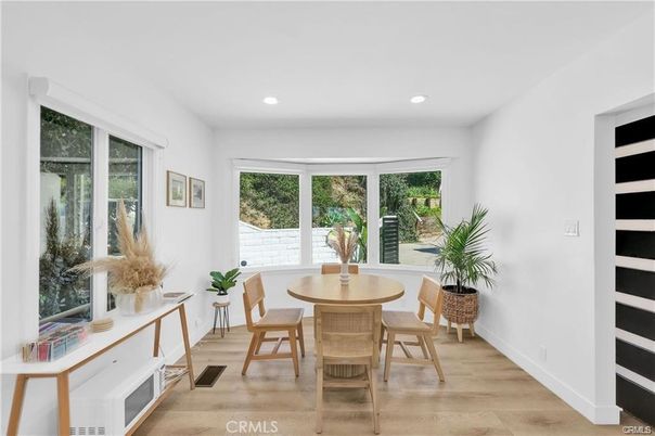 Dining room, Interior, Recessed Lighting, Wood Texture Flooring