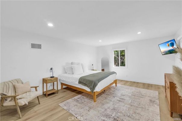 Bedroom, Interior, Recessed Lighting, Wood Texture Flooring