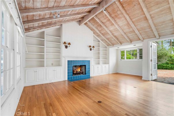 Empty room, Fireplace, Interior, Wooden Beams, Wooden Ceilings, Wood Texture Flooring