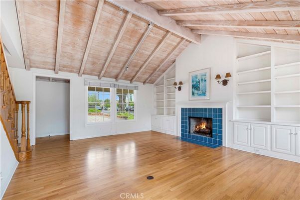 Empty room, Fireplace, Interior, Wooden Beams, Wooden Ceilings, Wood Texture Flooring