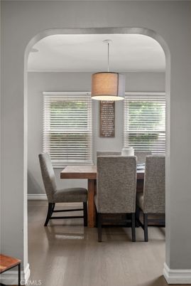 Dining room, Interior, Pendant Lights, Wood Texture Flooring