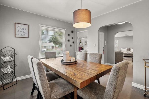 Dining room, Interior, Pendant Lights, Wood Texture Flooring