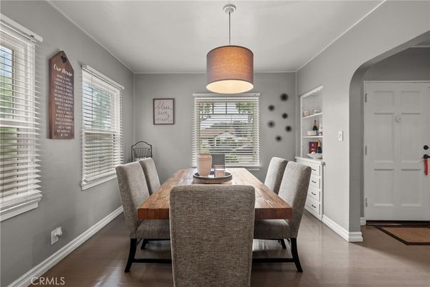 Dining room, Interior, Pendant Lights, Wood Texture Flooring
