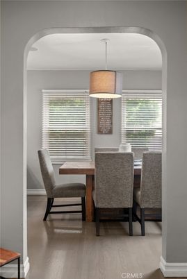 Dining room, Interior, Pendant Lights, Wood Texture Flooring