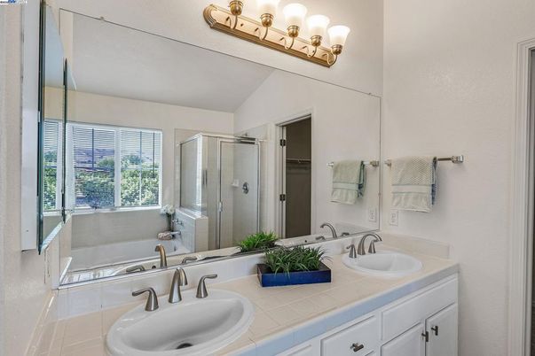 Bathroom, Dual Sink Vanities, Glass Shower, Interior, Tile Countertops