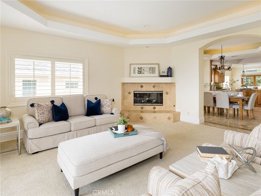 Dining room, Fireplace, Interior, Living room, Pendant Lights, Recessed Lighting