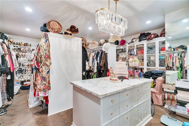 Chandelier, Interior, Recessed Lighting, Walk-in Closets, Wood Texture Flooring
