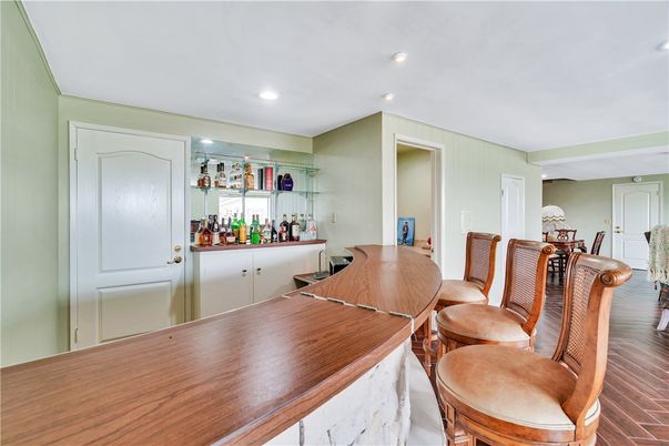 Dining room, Interior, Recessed Lighting, Wood Texture Flooring