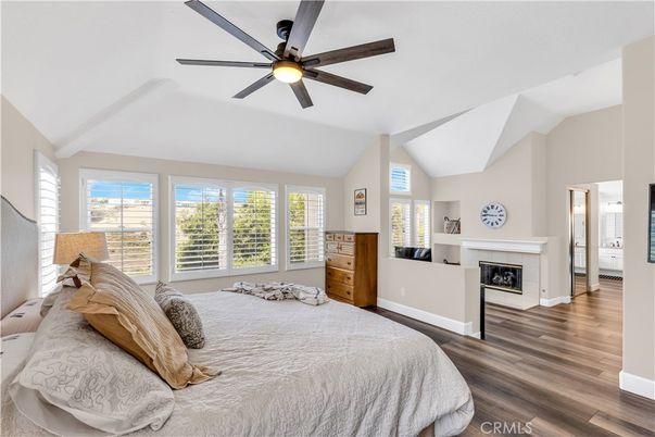 Bedroom, Fireplace, Interior, Wood Texture Flooring