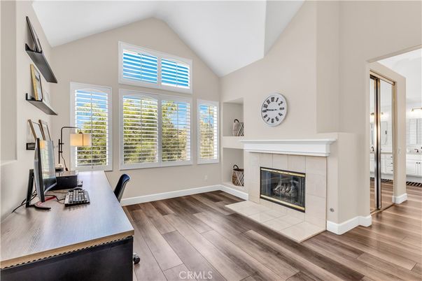 Fireplace, Home Office, Interior, Wood Texture Flooring