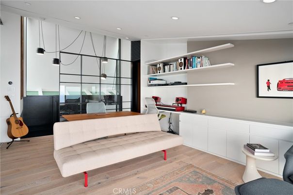 Home Office, Interior, Pendant Lights, Recessed Lighting, Wood Texture Flooring