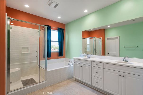 Bathroom, Dual Sink Vanities, Glass Shower, Interior, Recessed Lighting
