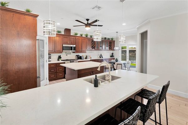 Interior, Kitchen, Pendant Lights, Recessed Lighting, Wood Texture Flooring