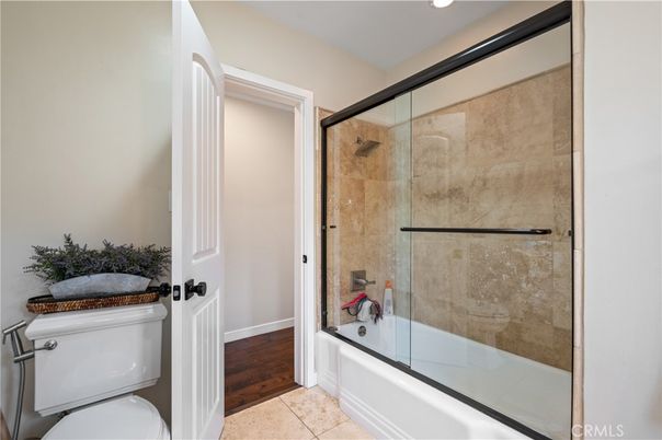 Bathroom, Glass Shower, Interior, Recessed Lighting, Wood Texture Flooring