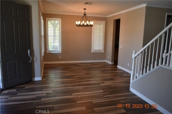 Chandelier, Empty room, Interior, Pendant Lights, Wood Texture Flooring