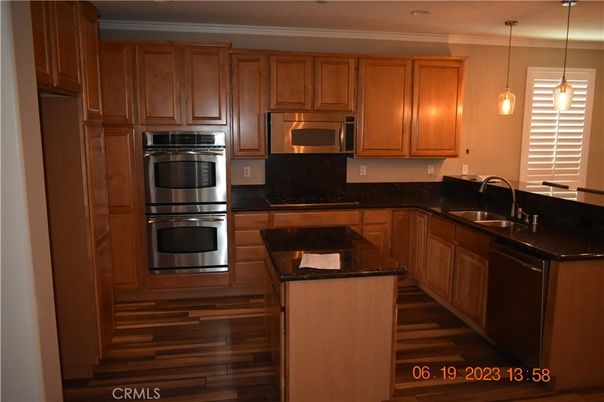 Interior, Kitchen, Pendant Lights, Stainless Steel Appliances, Wood Texture Flooring