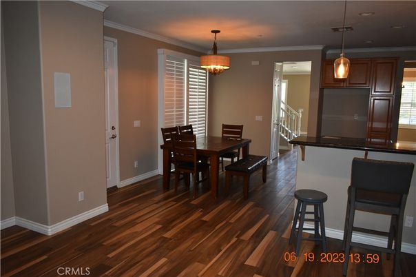 Chandelier, Dining room, Interior, Kitchen, Pendant Lights, Wood Texture Flooring