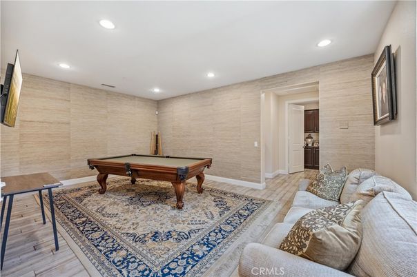Billiard Table, Game Room, Interior, Recessed Lighting, Wood Texture Flooring