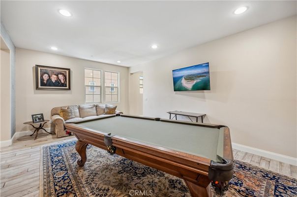 Billiard Table, Game Room, Interior, Recessed Lighting, Wood Texture Flooring