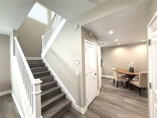 Dining room, Interior, Recessed Lighting, Wood Texture Flooring