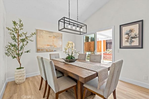 Dining room, Interior, Pendant Lights, Wood Texture Flooring