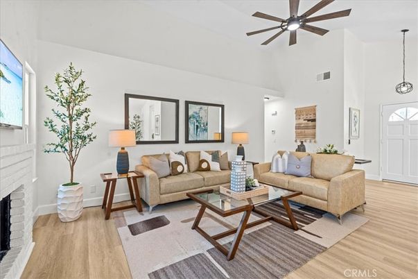 Fireplace, Interior, Living room, Pendant Lights, Wood Texture Flooring