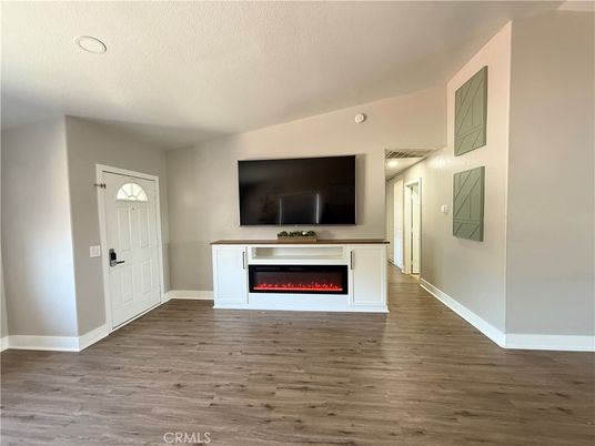 Fireplace, Interior, Recessed Lighting, Wood Texture Flooring