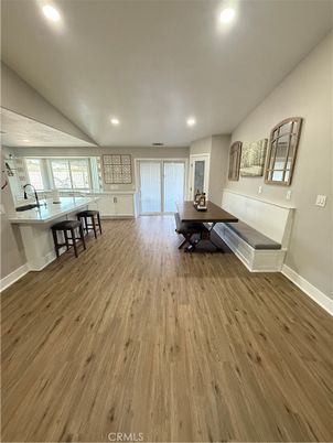 Dining room, Interior, Kitchen, Recessed Lighting, Wood Texture Flooring